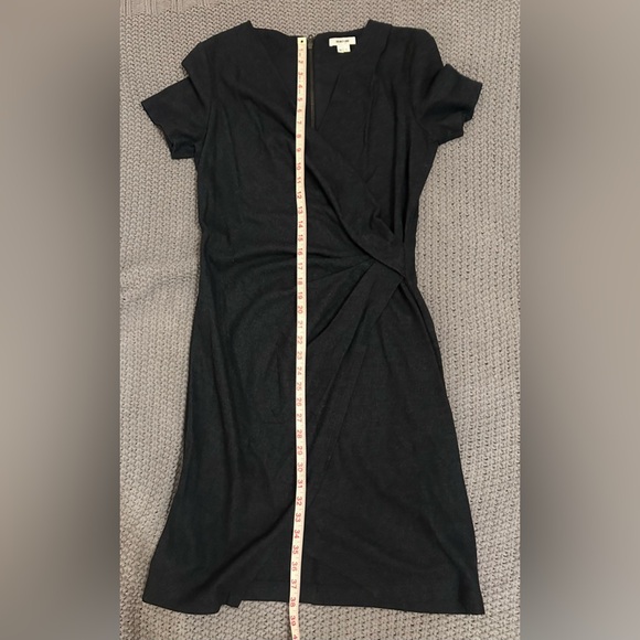 Helmut Lang Midnight Blue Draped Midi Dress 100% Wool with Leather Trim size L - Picture 7 of 8